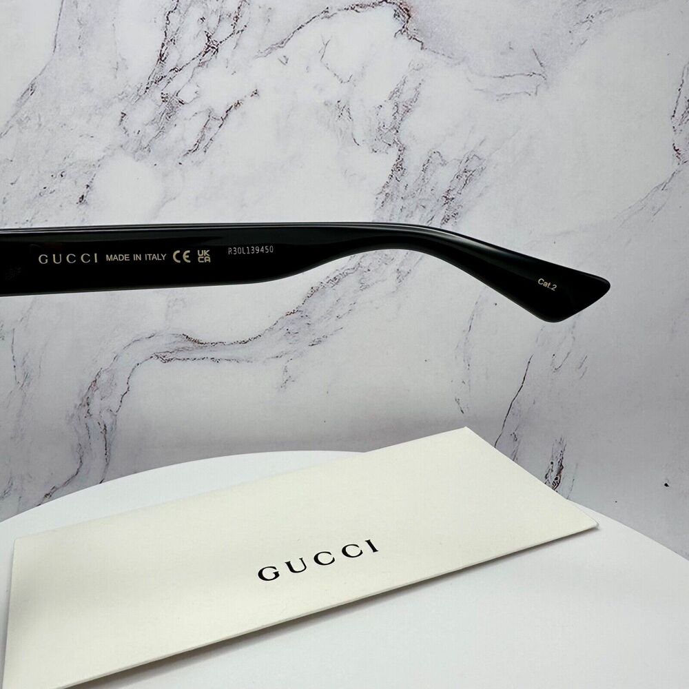 New GUCCI Sunglasses Black Gold Interlocking GG Logo 54-19-140 mm - Picture 7 of 16